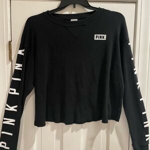 Victoria's Secret PINK black waffle thermal crop top. Size medium.